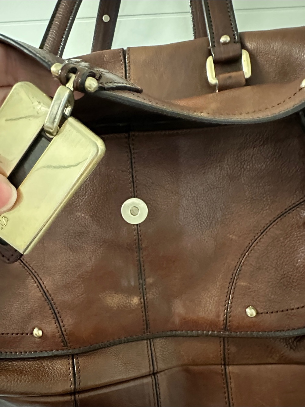 Boss Brown Leather Duffel Bag with Gold Hardware - Picture 11 of 12